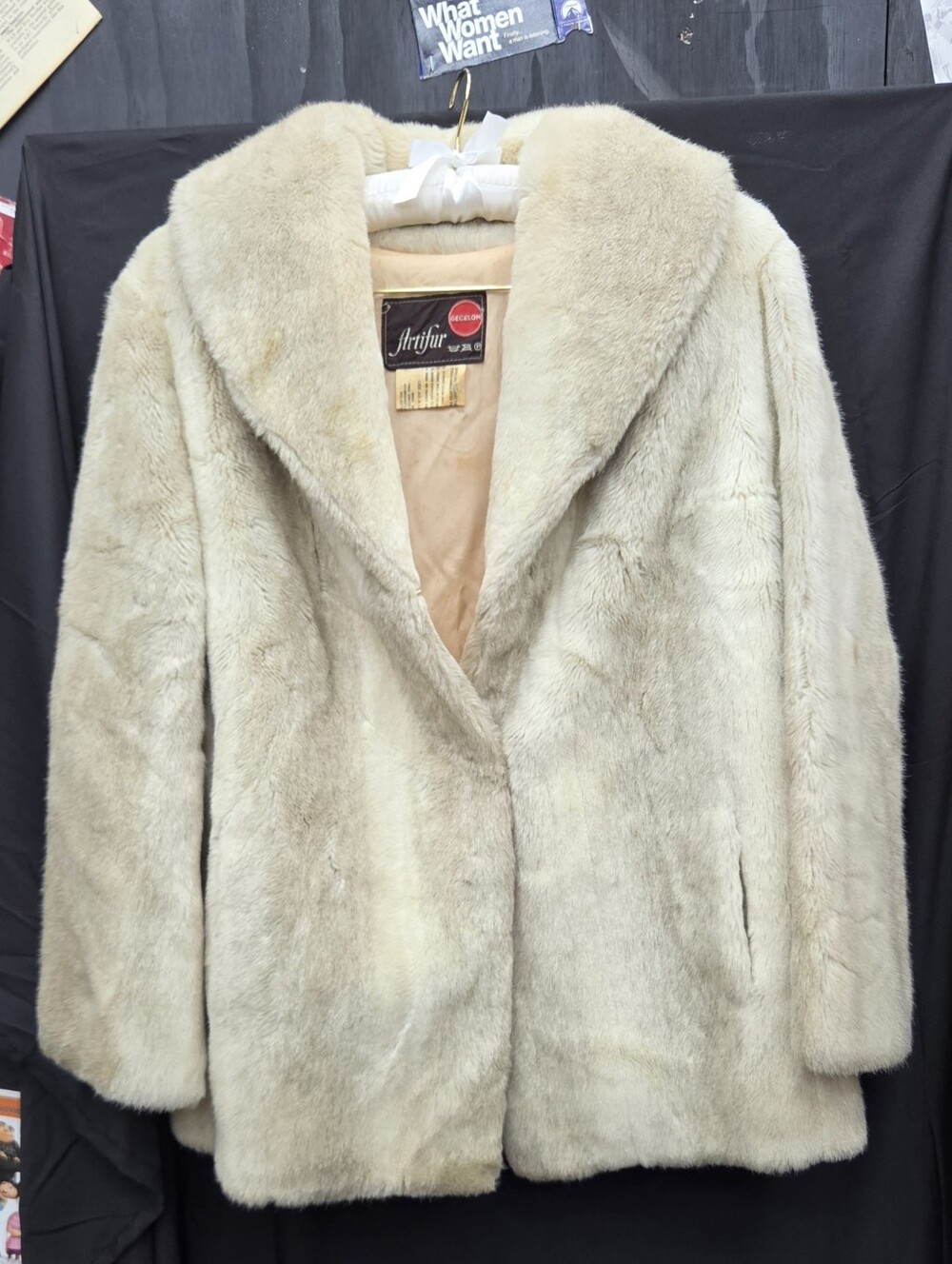 60s 70s Artifur Faux Fur Coat Made in England Cream White Gray Mob Wife Glam